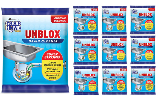 Good Home Unblox Drain Cleaner Effective Sink Cleaner, Drain Blockage Remover, Drain Pipe Cleaner(Pack of 10)
