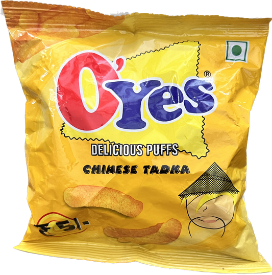 100x O'Yes Delicious Puffs Chinese Tadka, 16g - Pack of 100