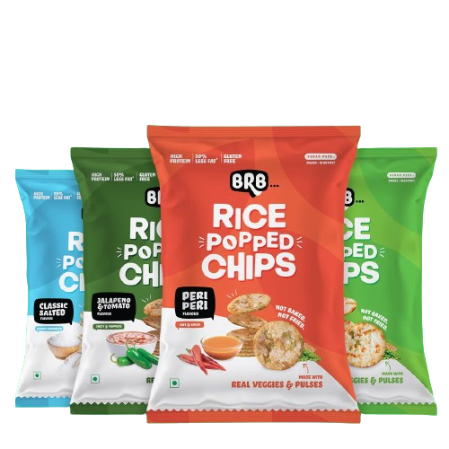20x BRB Rice Popped Chips -  20 Packs (48 Grams Each) - 4 Flavours X 5 Packs