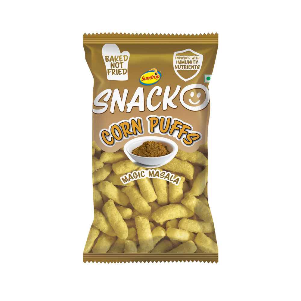 8x Sundrop Snacko Corn Puffs - Magic Masala - Pack Of 8 - 130G Each